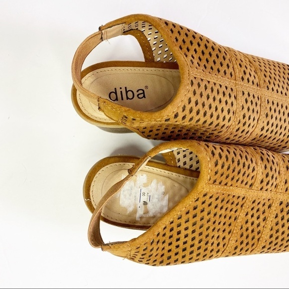 Diba Kubuli Tan Perforated Elastic Slingback Heeled Peeptoe Sandals - Picture 5 of 8